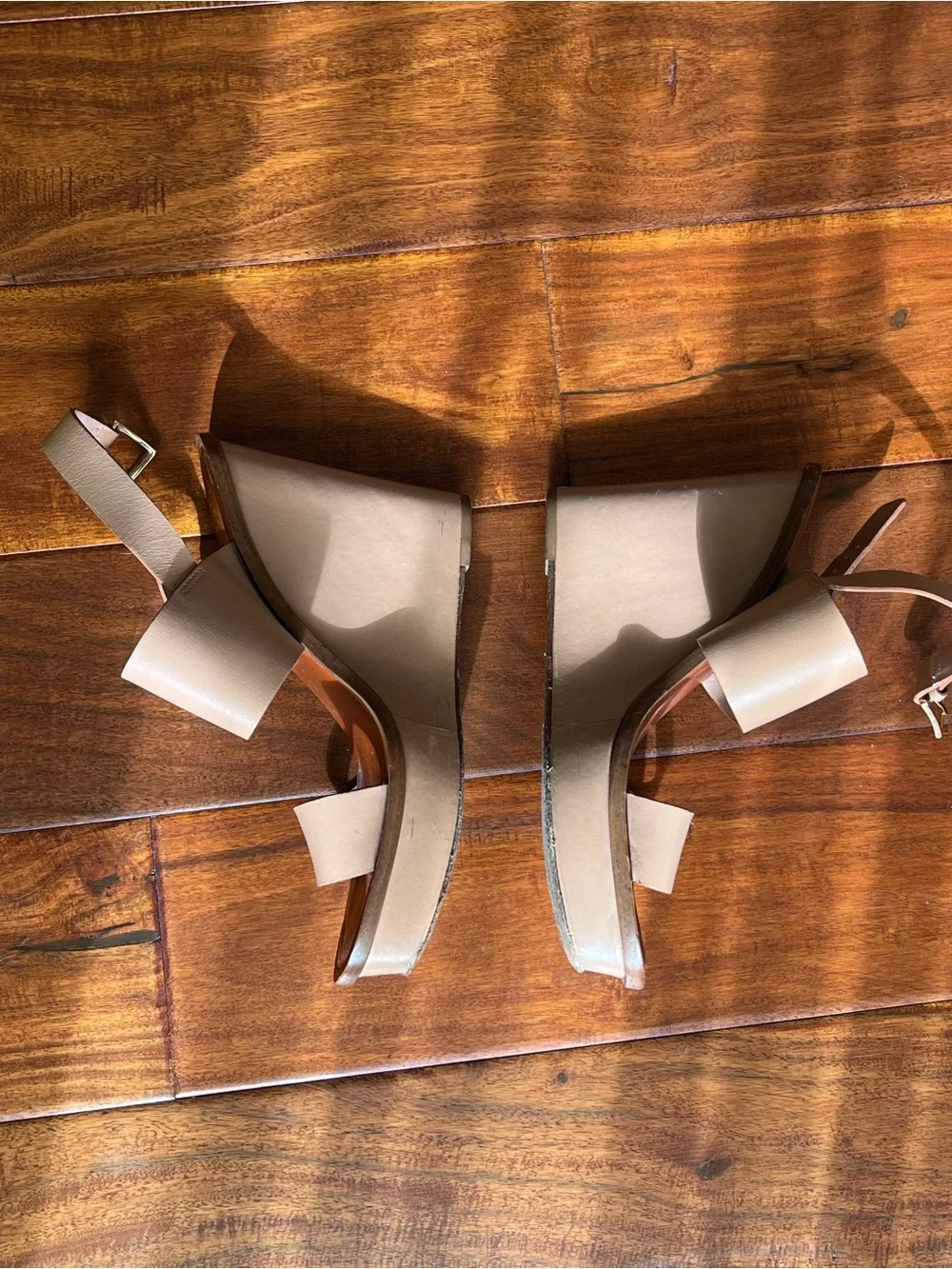 Tory Burch Neutral Beige Leather Wedge Sandals